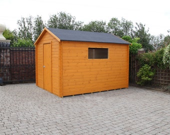 Staffordshire Outbuildings - 10 x 8ft Apex Interlocking Garden Shed - Scandinavian Redwood - Delivered Fully Assembled