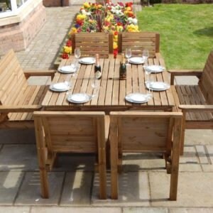 Patio Garden Set 5ft Wooden Table, Benches Chairs