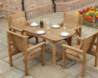 Patio Garden Set - 4ft 6 Wooden Table & 4 Chairs