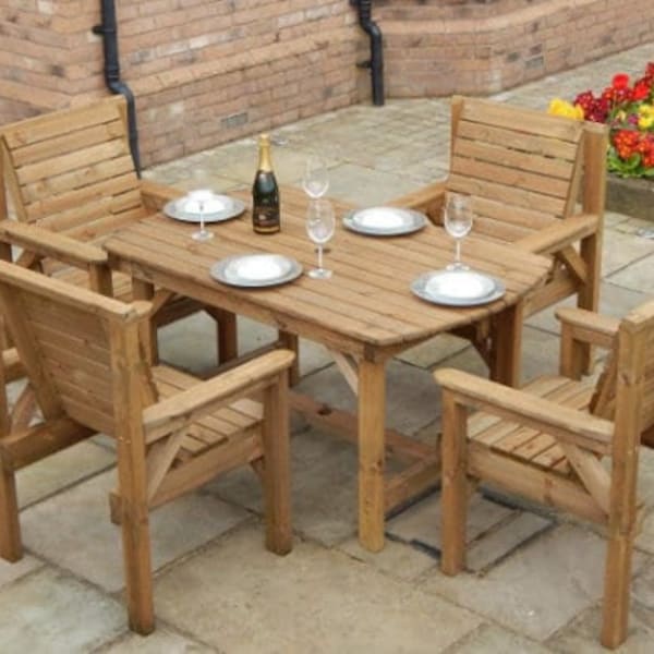 Patio Garden Set - 4ft 6 Wooden Table & 4 Chairs