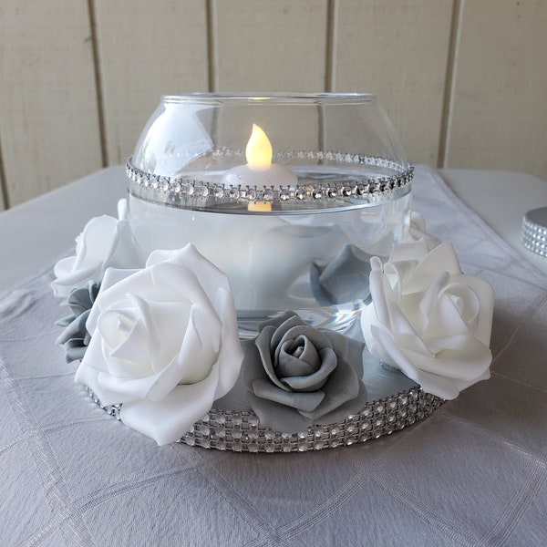 Gray & White Themed Wedding Table Centerpiece, Floating Candle Holder, ***Made to Order***
