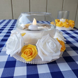 Spring/Summer, Yellow & White Themed Wedding Table Centerpiece, Floating Candle Holder, ***Made to Order***