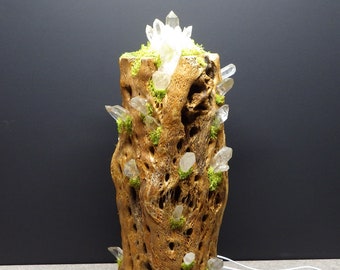 Beautiful Arkansas Quartz and Cholla Wood One of a Kind  Light Display Piece 1 foot tall