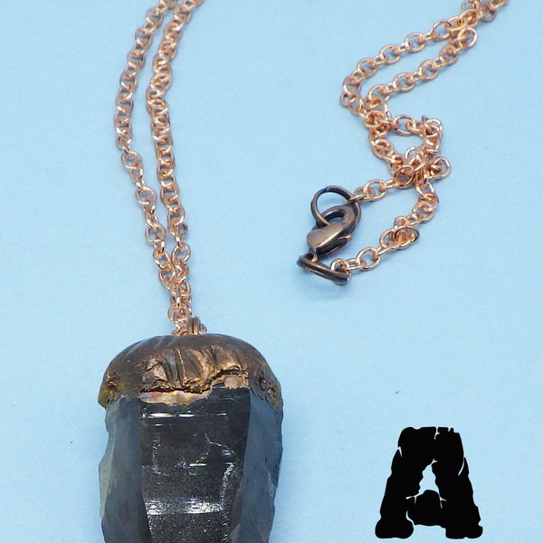 Natural Smoky Quartz Crystal Point Copper Electroformed Pendants on Copper chain Malawi Smoky Quartz Crystal 100% Natural Smoky Quartz