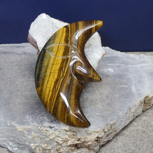 Tiger&#39;s Eye Carved and Polished Moon with Face Great Gift for Crystal Lovers