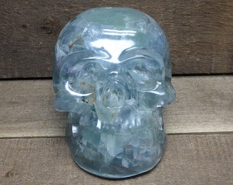 Natural Rainbow Fluorite in a Large Epoxy Resin Skull Skull Lovers Dark Academia