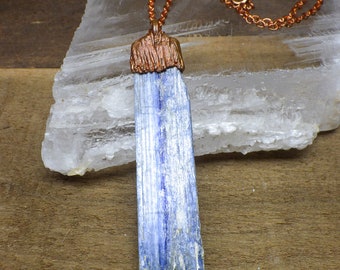 Blue Kyanite Copper Electroformed Pendants on Copper chain Blue Brazilian Kyanite Handmade Self Made