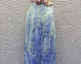 Blue Kyanite Copper Electroformed Pendants on Copper chain Blue Brazilian Kyanite Handmade Self Made