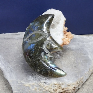 Carved Labradorite Moon Face 3 inches tall Great Gift for Crystal Lovers