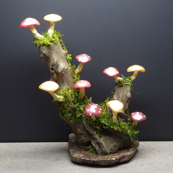 Driftwood Mushroom Light on California Brecciated Jasper Base One of a Kind  Light Display Piece 10.25 inches tall