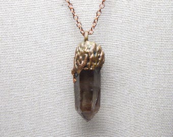 Unique Quartz Crystal Copper Electroformed Necklace With Red Hematite Inclusions from Orange River South Africa  Handmade