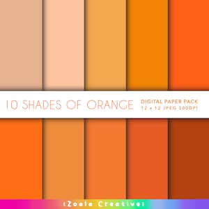 10 feuilles de papier numérique 12 x 12 orange uni pour le scrapbooking, la tenue d'un journal et des projets créatifs. Lot Nuances de pastel vives et orange foncé