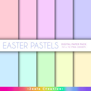 10 Solid Colour Easter Pastels 12 x 12 Digital Paper set for Scrapbooking, journalling, Craft Projects. Cute Shades of Pastel Palette Bundle