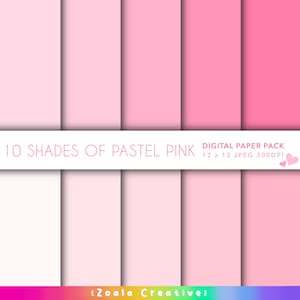 10 set di carta digitale rosa pastello 12 x 12 per scrapbooking, journaling, artigianato. Bundle di tonalità rosa perfette, morbide, carine e semplici