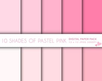10 Pastellrosa 12 x 12 Digitales Papierset für Scrapbooking, Journaling, Kunsthandwerk. Weiche, niedliche, schlichte Schattierungen von perfekten Pinks