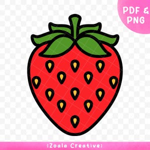 Einfache Cartoon Erdbeere Clipart, DIY Handwerk - Druckbare Vollfarbe - Niedliche Obst Kunst - Lehrer, Klassenzimmer, Kindertagesstätten PNG und PDF