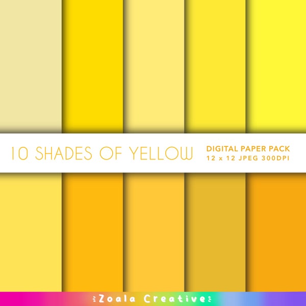 10 Solid Yellow 12 x 12 Digital Paper set for Scrapbooking, journalling, Craft Projects. Vibrant Shades of Pastel and Bright Yellows Bundle