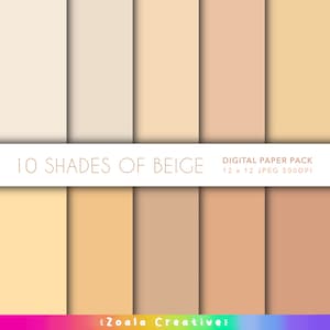 10 x Conjunto de papel digital bege de cor sólida 12 x 12 para scrapbooking, diário, artesanato. Pacote de cores suaves em tons de amarelo, bege e creme