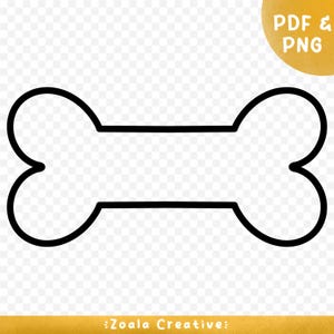 May include: A black outline of a dog bone. The bone is a simple shape with rounded ends.