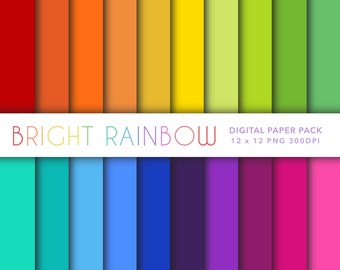 20 Solid Colour 12 x 12 Rainbow Digital Paper set for Scrapbooking, journals, Craft Projects. Vibrant Shades Instant PNG Download Bundle