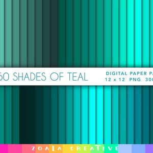 50 Shades of Teal 12 x 12 Digital Paper - Instant Download Bundle for Solid Colour Backgrounds, Scrapbooking - Pastels, Aqua, Turquoise