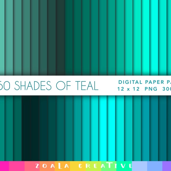 50 Shades of Teal 12 x 12 Digital Paper - Instant Download Bundle for Solid Colour Backgrounds, Scrapbooking - Pastels, Aqua, Turquoise