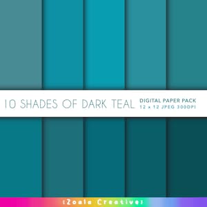 10 set di carta digitale 12 x 12 Solid Dark Teal per scrapbooking, journaling, progetti di artigianato. Bundle di tonalità semplici e vivaci di Deep Ocean Teals
