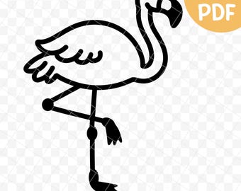 Simple Flamingo Outline Template, DIY Craft - Daycare Basic Clipart Stencil, Printable Solid Black Cartoon Art for Teachers PNG & PDF