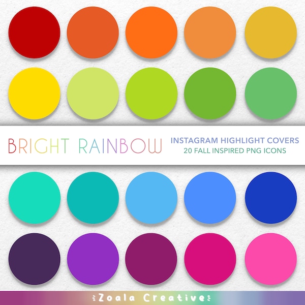 20 Vibrant Rainbow Instagram Highlight Covers - Bold Shades - Bright Pink, Blues, Greens, for Social Media Stories - Cute Insta Story Icons