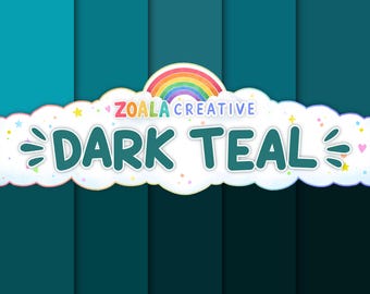 Puede incluir: Una colección digital de 10 imágenes de fondo en color verde azulado oscuro en formato PNG. El gráfico central en forma de nube blanca presenta un icono de arcoíris, el texto ZOALA CREATIVE y las palabras DARK TEAL, rodeado de estrellas y puntos.