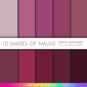 10 Solid Colour Mauve 12 x 12 Digital Paper for Scrapbooking, journalling, Craft - Romantic, Pretty Shades of Dusty Rose, Plum, Pink Bundle