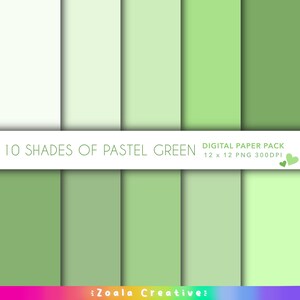 10 effen pastelgroen 12 x 12 digitale papierset voor scrapbooking, journalling, knutselen. Bundel zachte, schattige, effen tinten gedempt groen
