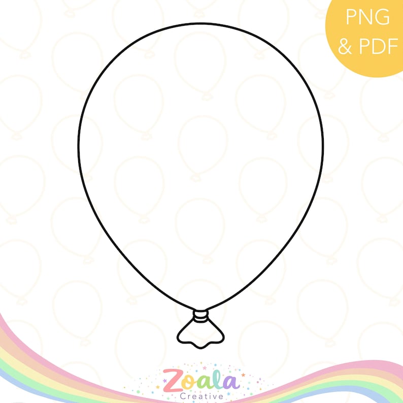 Simple Black Balloon Outline Template, DIY Craft - Printable Line Art ...
