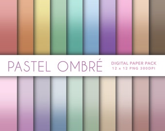 20 x Pastel Ombré 12 x 12 Digital Paper set for Scrapbooking, Design, Crafts -  Soft Shades  of Pretty Colours - Instant PNG Download Bundle