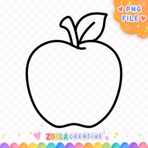 Simple Cartoon Apple Template Outline - Basic Hand Drawn Line Art for Teachers, PNG Stencil