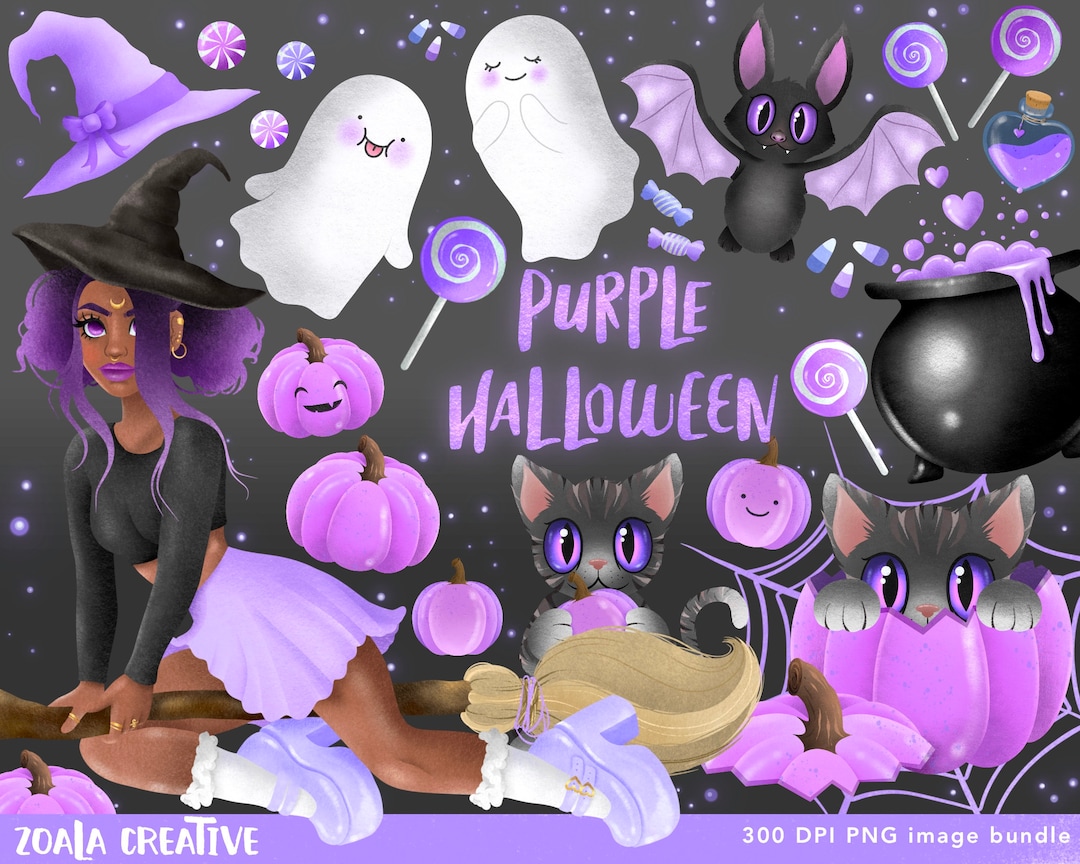 PURPLE HALLOWEEN - Textured PNG Clipart Bundle, Spooky Witch ...
