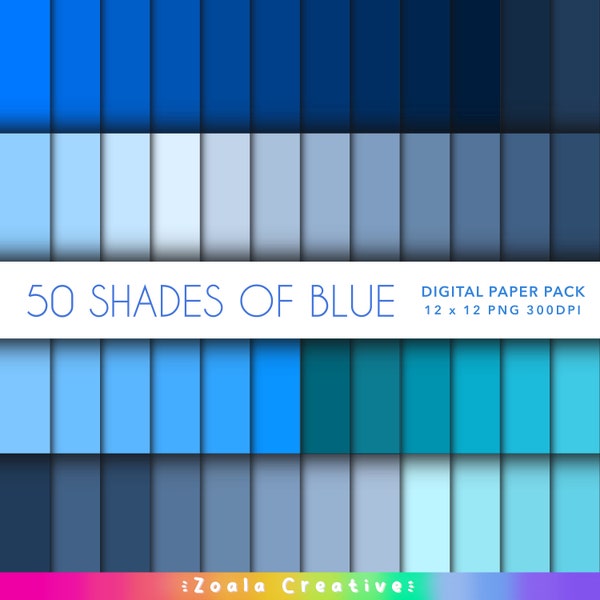 50 Shades of Blue 12 x 12 Digital Paper - Instant Download Bundle für Einfarbige Hintergründe, Scrapbooking - Pastell, Marine, Soft Baby Blues