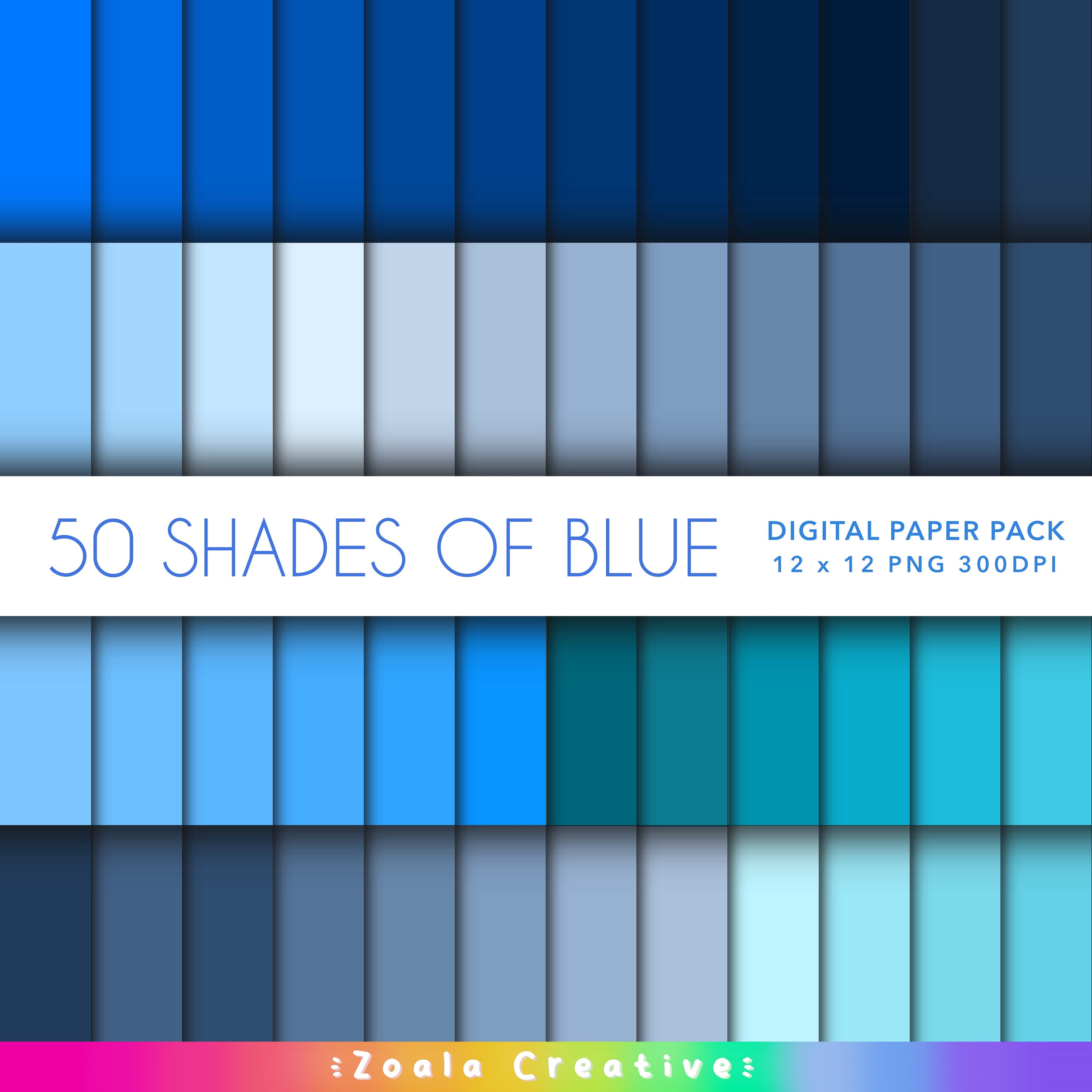 50 Shades of Blue 12 X 12 Digital Paper Instant Download Bundle for