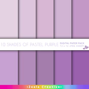 Ensemble de 10 papiers numériques 12 x 12 violet pastel pour le scrapbooking, la tenue d'un journal et les travaux manuels. Lot de nuances de violets douces, mignonnes et unies