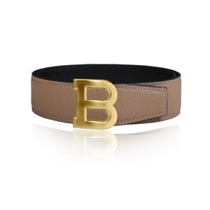 Reversible leather belt Epsomos Taupe 32 mm 1.25" with belt B-buckle with personalized belt buckle Christmas gift