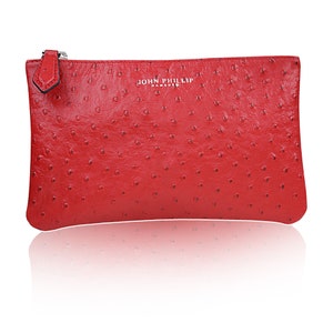 Ostrich leather red pencil case made of leather case for pens as a gift for father, mother, friend or even as a small cosmetic bag