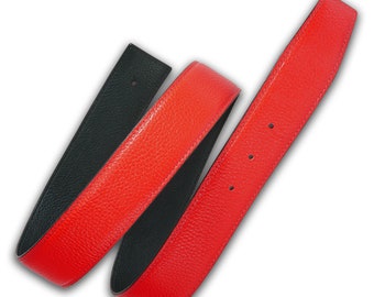 Cinturón de cuero reversible Rojo 32 mm 1,25" o 40 mm 1,5" sin hebilla H Regalo hecho a mano para el día de Navidad Hebilla de cinturón personalizada posible