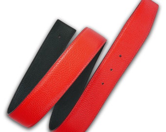 Omkeerbare lederen riem Rood 32mm 1,25" of 40mm 1,5" zonder H gesp Handgemaakt cadeau voor eerste kerstdag gepersonaliseerde riem gesp mogelijk