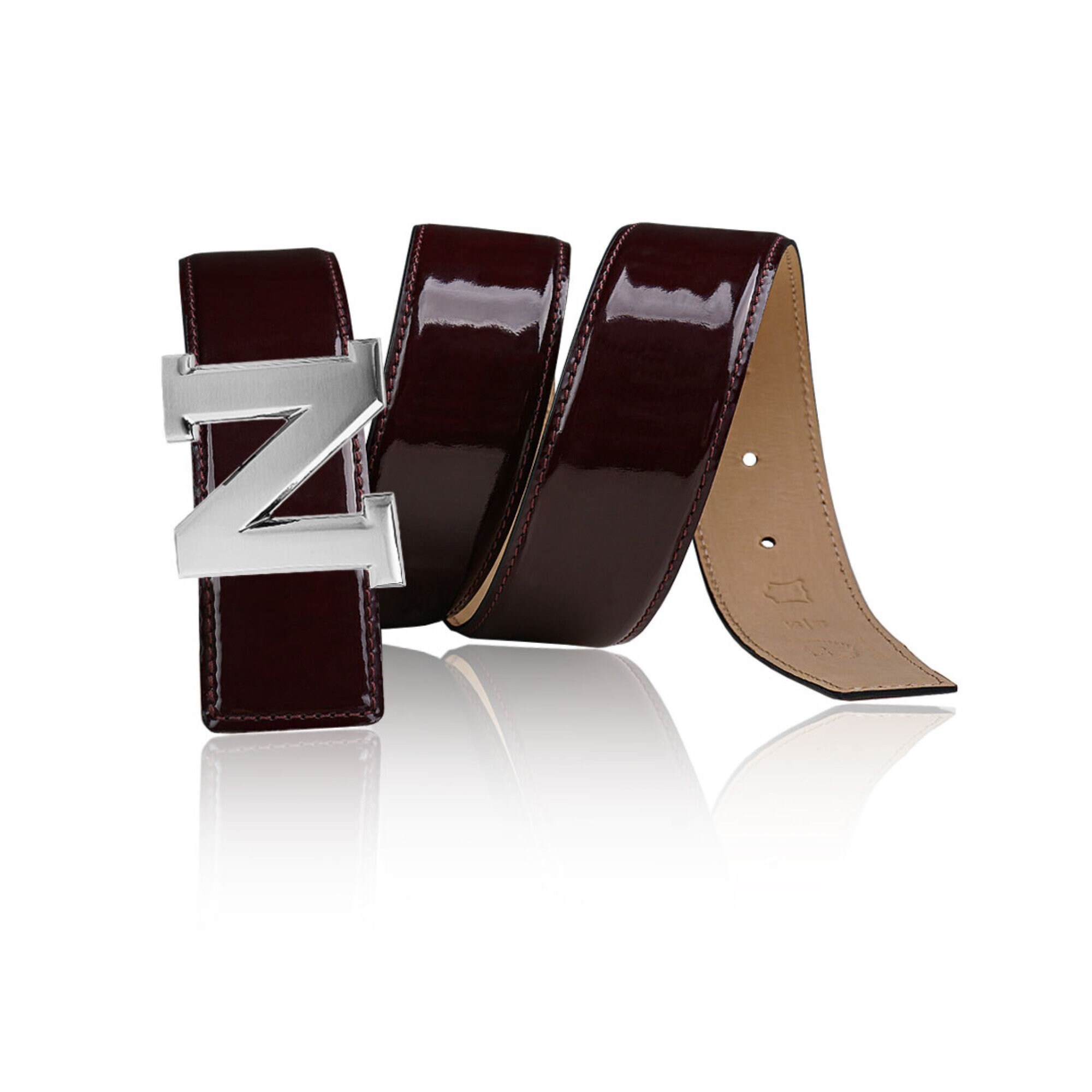 Reversible Leather Belt Patent Leather Bordo 32 Mm 1.25 