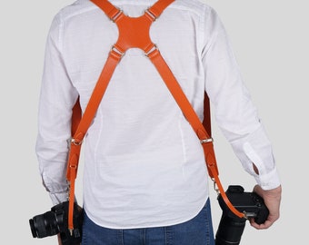 Double camera strap leather strap dual harness camera, dual camera strap, camera strap for multiple cameras dual, shoulder strap multi camera