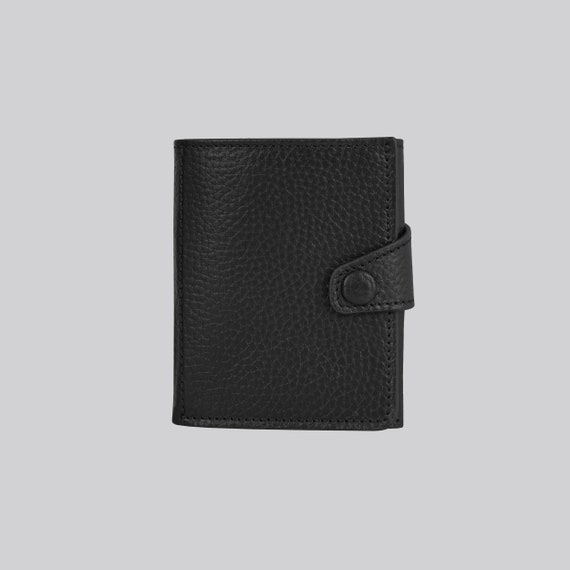 Cartera minimalista de cuero delgado negro para hombres y mujeres