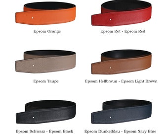 Handmade H belt made to measure genuine leather Epsom replacement belt without buckle in widths 32 mm 38 mm 42 mm