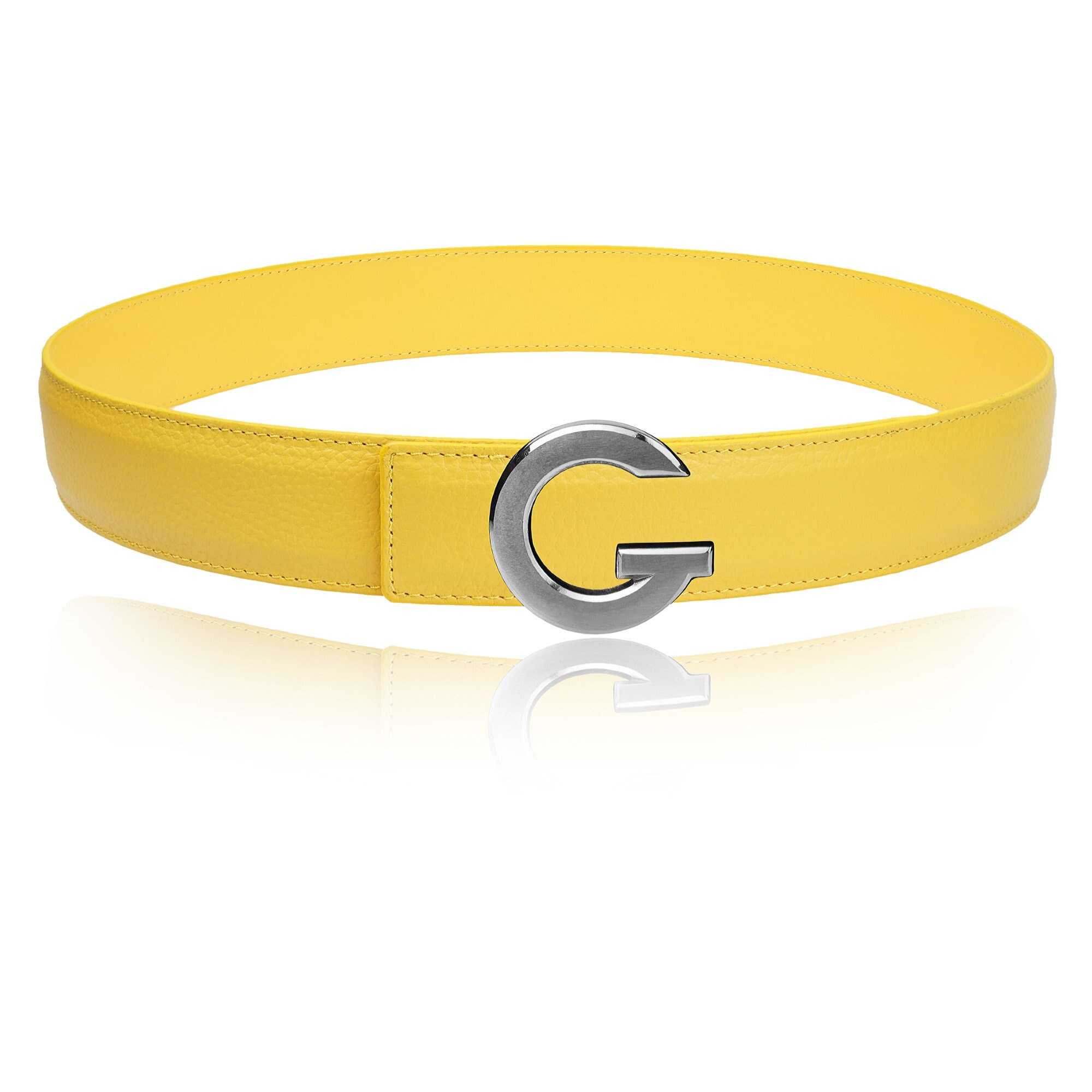 リバーシブル レザー ベルト イエロー 32 mm 1.25 インチ ベルト G