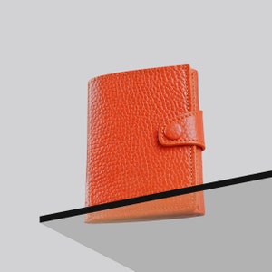 Cartera minimalista de cuero delgado naranja para hombres y mujeres, cartera pequeña delgada, cartera de hombre, cartera de cuero