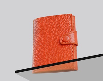 Minimalistische Slim Ledergeldbörse Orange für Herren & Damen, schlanke kleine Geldbörse, Herrengeldbörse, Leder Portemonnaie